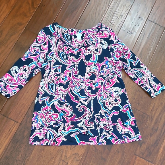 Chico's Navy Blue & Multicolor Paisley Blouse size 2 (Large) - Picture 1 of 8